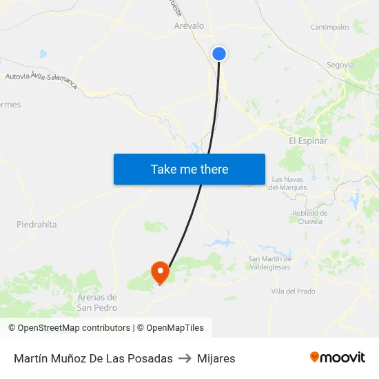 Martín Muñoz De Las Posadas to Mijares map