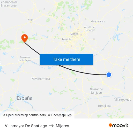 Villamayor De Santiago to Mijares map