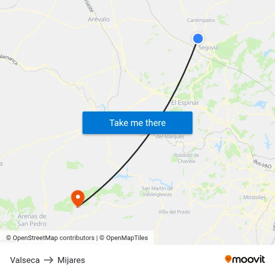 Valseca to Mijares map