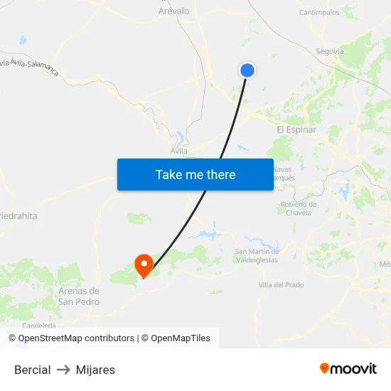Bercial to Mijares map