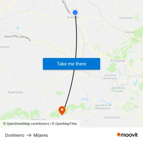Donhierro to Mijares map