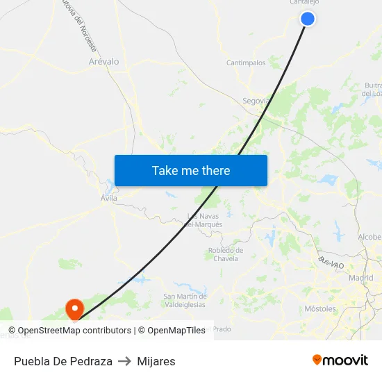 Puebla De Pedraza to Mijares map