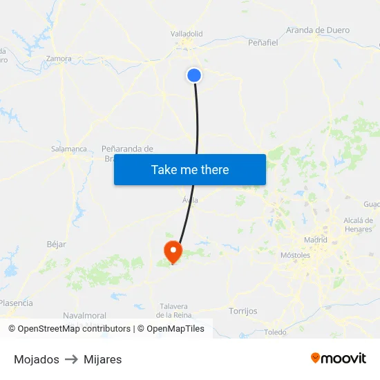Mojados to Mijares map