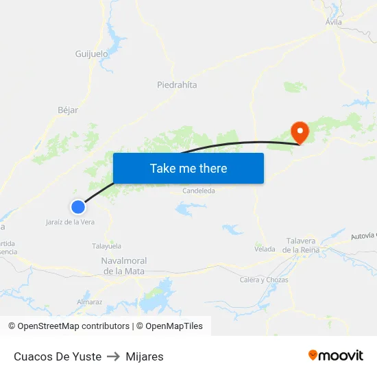 Cuacos De Yuste to Mijares map