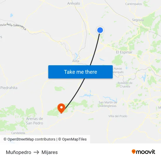 Muñopedro to Mijares map