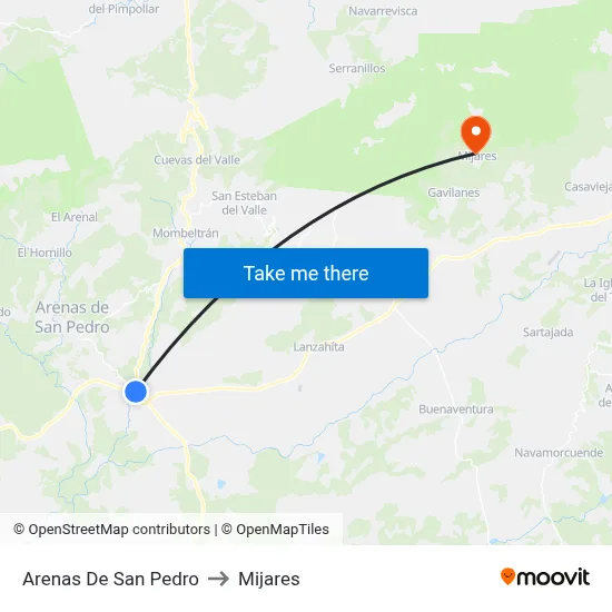 Arenas De San Pedro to Mijares map