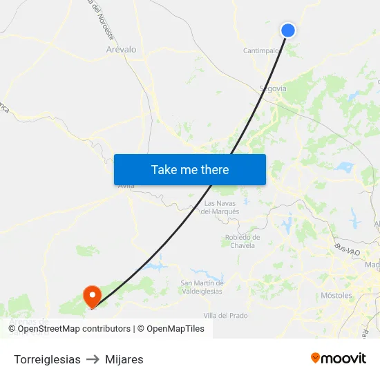 Torreiglesias to Mijares map