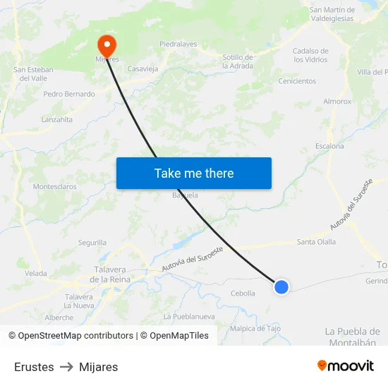 Erustes to Mijares map