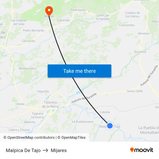 Malpica De Tajo to Mijares map