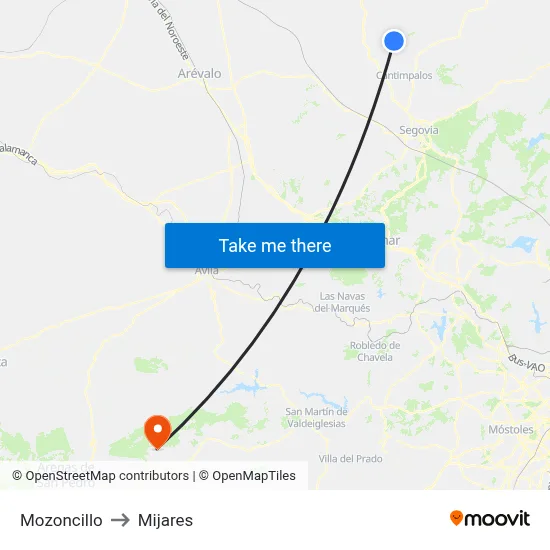 Mozoncillo to Mijares map