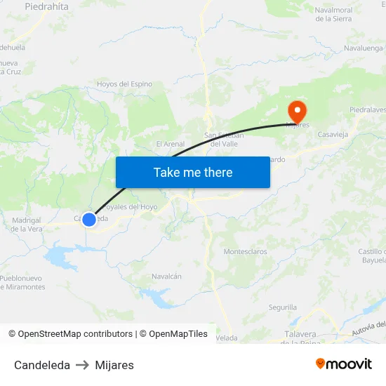Candeleda to Mijares map