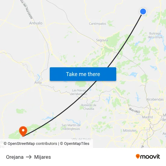 Orejana to Mijares map