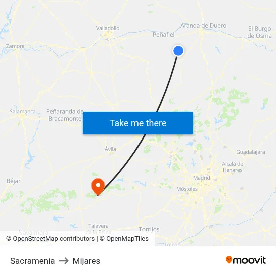 Sacramenia to Mijares map