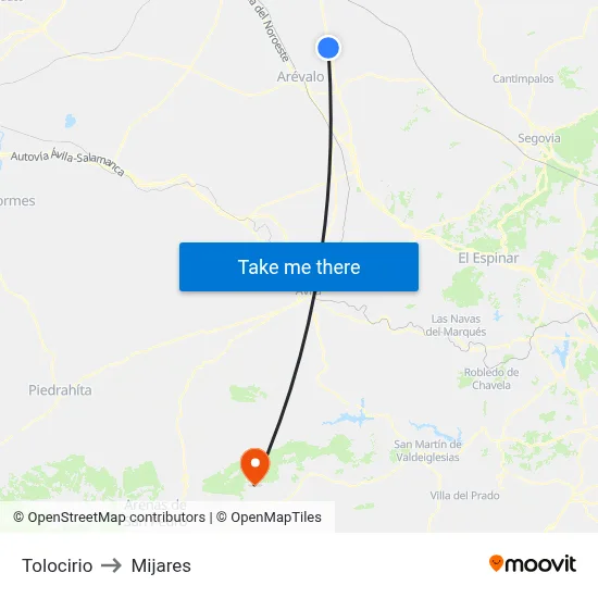 Tolocirio to Mijares map