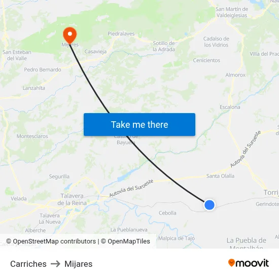 Carriches to Mijares map