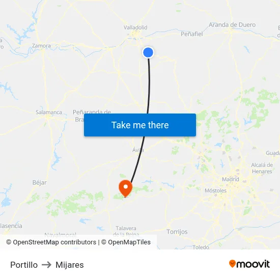 Portillo to Mijares map