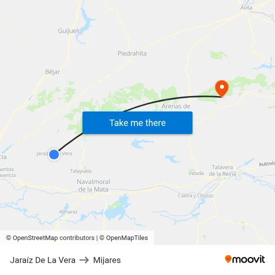 Jaraíz De La Vera to Mijares map