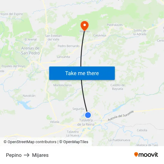 Pepino to Mijares map