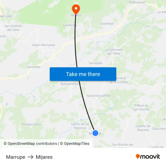 Marrupe to Mijares map