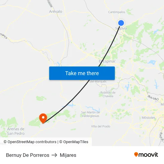 Bernuy De Porreros to Mijares map