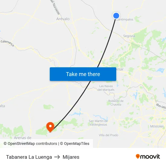 Tabanera La Luenga to Mijares map