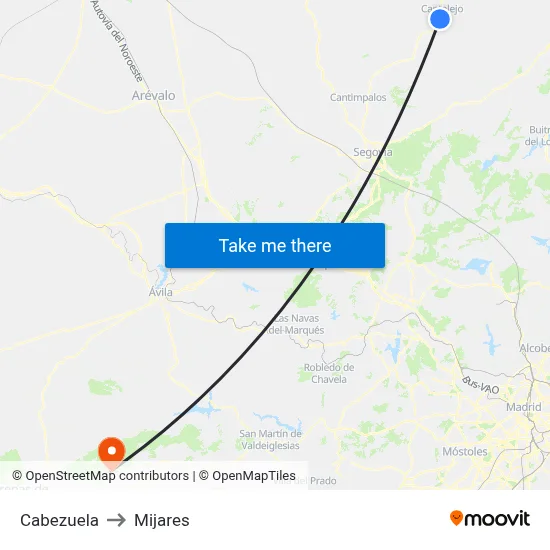 Cabezuela to Mijares map