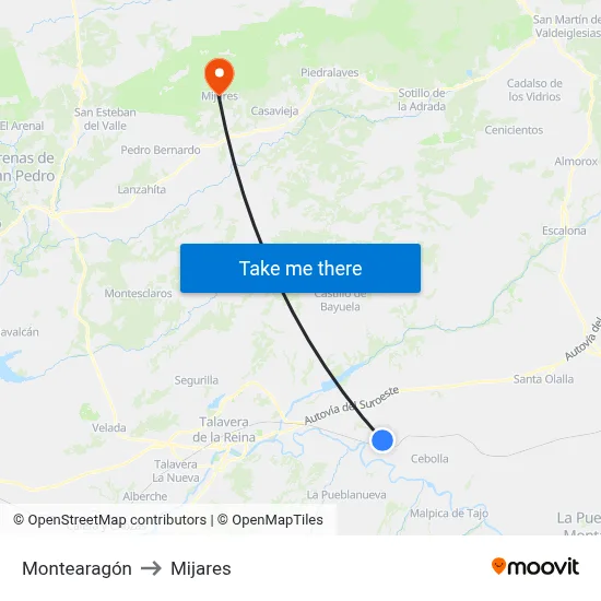 Montearagón to Mijares map