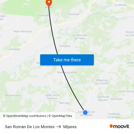 San Román De Los Montes to Mijares map
