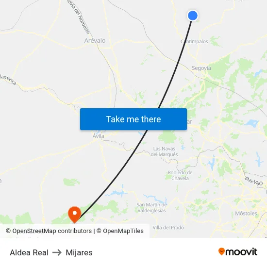 Aldea Real to Mijares map