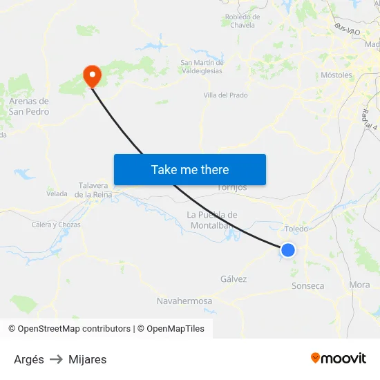 Argés to Mijares map