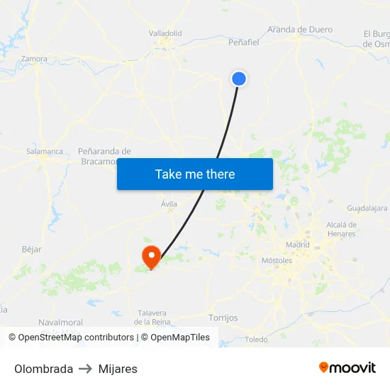 Olombrada to Mijares map