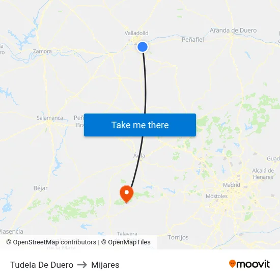 Tudela De Duero to Mijares map