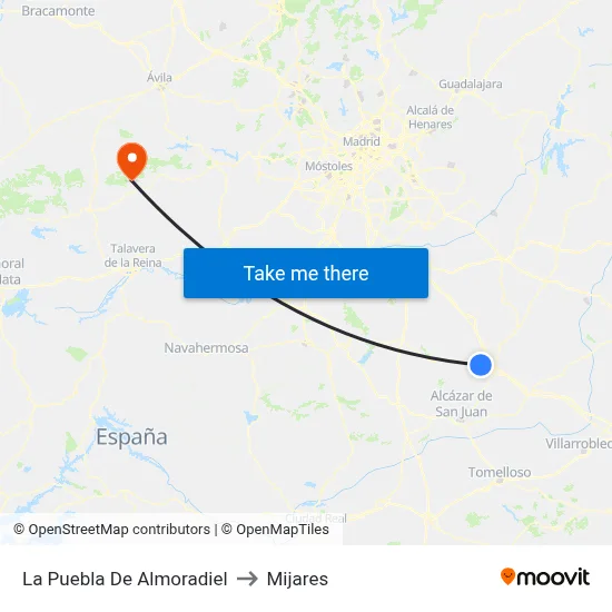 La Puebla De Almoradiel to Mijares map