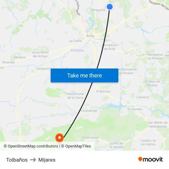 Tolbaños to Mijares map