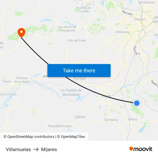 Villamuelas to Mijares map