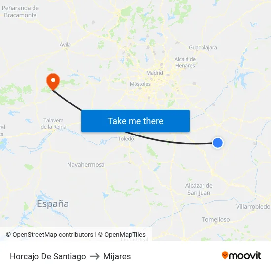 Horcajo De Santiago to Mijares map