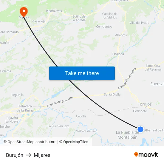 Burujón to Mijares map