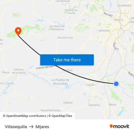 Villasequilla to Mijares map