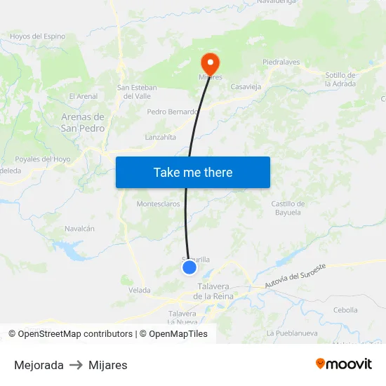 Mejorada to Mijares map