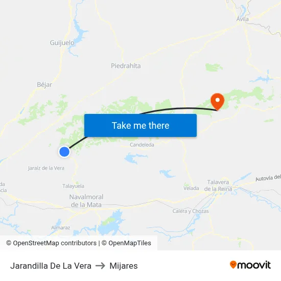 Jarandilla De La Vera to Mijares map