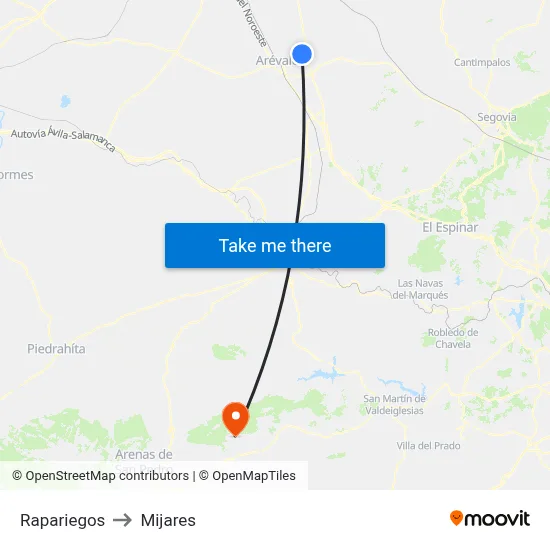 Rapariegos to Mijares map