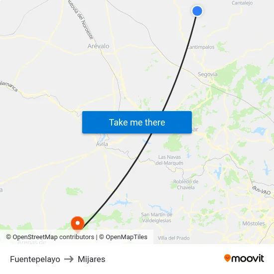 Fuentepelayo to Mijares map