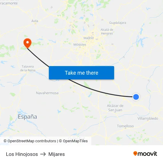Los Hinojosos to Mijares map