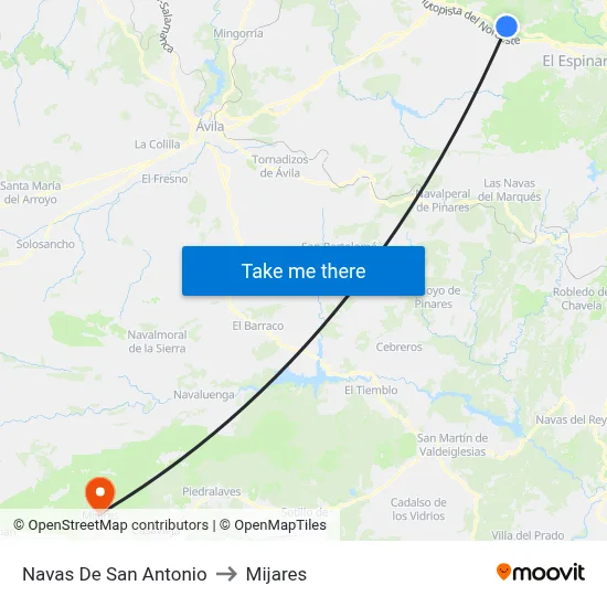 Navas De San Antonio to Mijares map