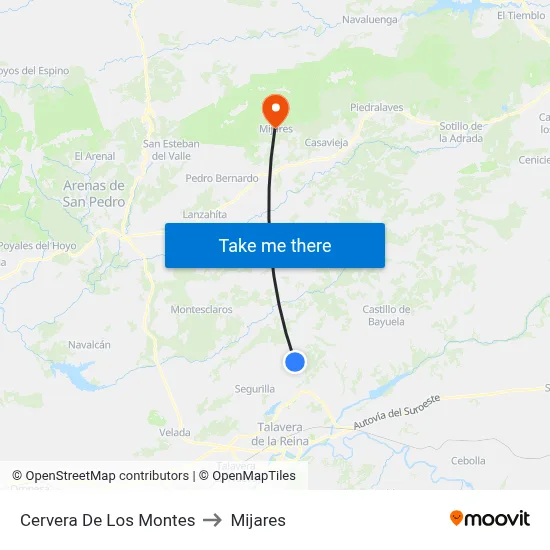 Cervera De Los Montes to Mijares map