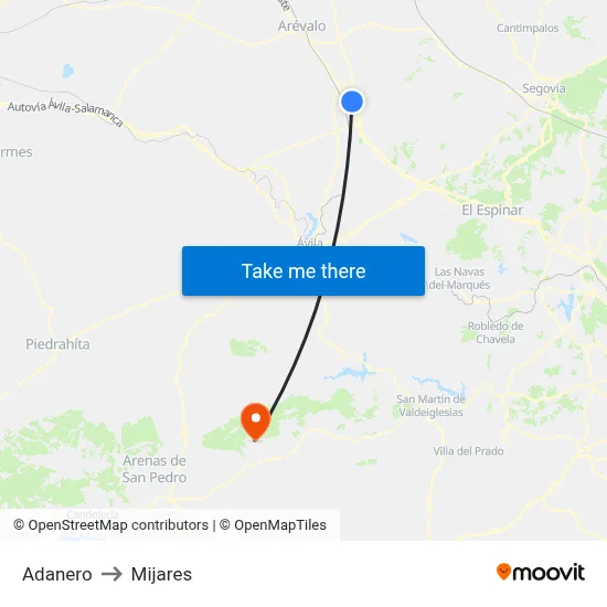 Adanero to Mijares map