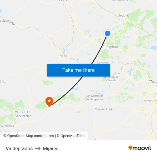 Valdeprados to Mijares map