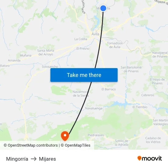 Mingorría to Mijares map