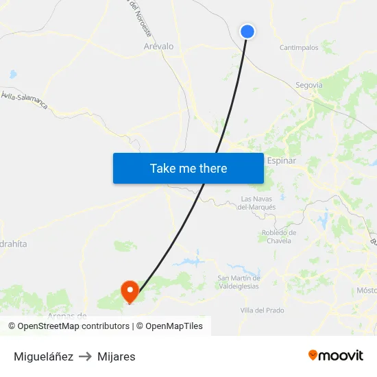 Migueláñez to Mijares map