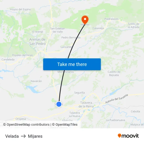 Velada to Mijares map